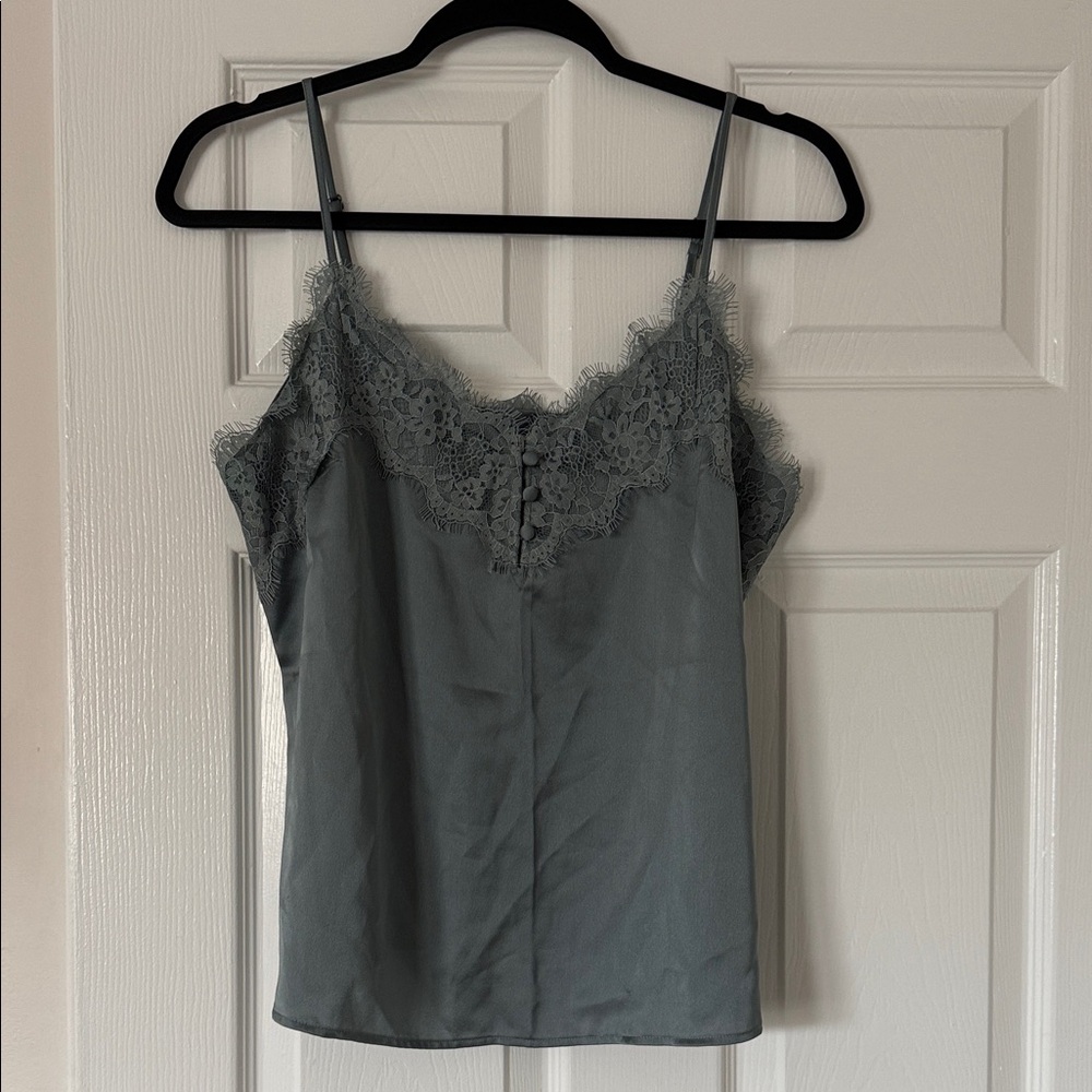 Abercrombie & Fitch Lace-Trim Satin Cami - Blue/Gray